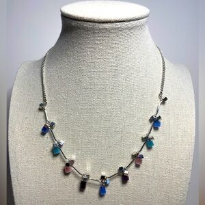 Lia Sophia “Chatterbox” Silver Necklace with Cat’s Eye Cubed Accents